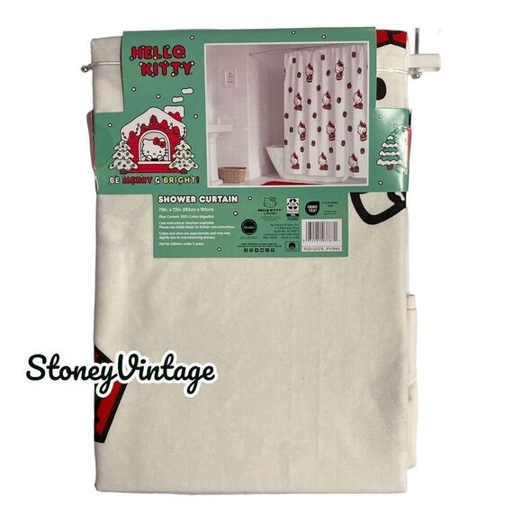Hello Kitty Christmas Shower Curtain Sanrio Holiday Present Gift New - Picture 3 of 4